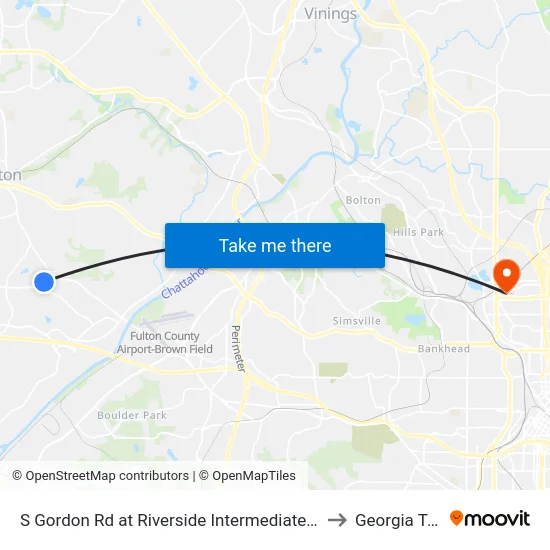 S Gordon Rd at Riverside Intermediate School to Georgia Tech map