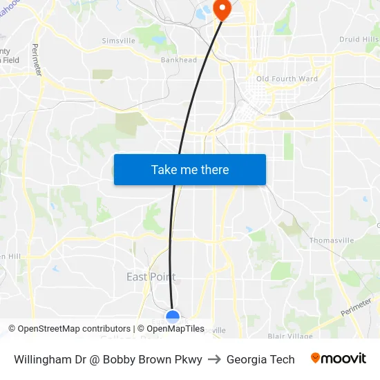 Willingham Dr @ Bobby Brown Pkwy to Georgia Tech map