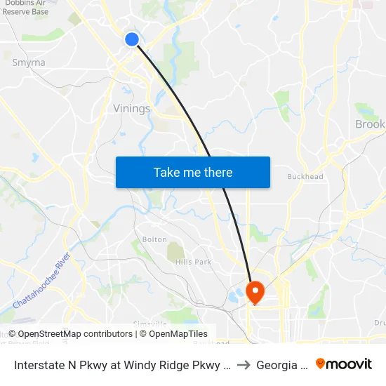 Interstate N Pkwy at Windy Ridge Pkwy SE / Cobb CH to Georgia Tech map