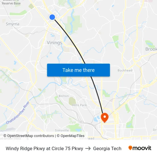 Windy Ridge Pkwy at Circle 75 Pkwy to Georgia Tech map