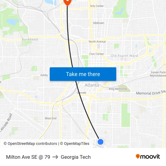 Milton Ave SE @ 79 to Georgia Tech map