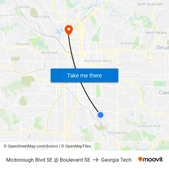 Mcdonough Blvd SE @ Boulevard SE to Georgia Tech map