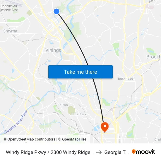 Windy Ridge Pkwy / 2300 Windy Ridge Buiding to Georgia Tech map