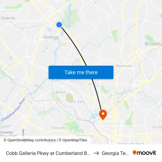 Cobb Galleria Pkwy at Cumberland Blvd to Georgia Tech map