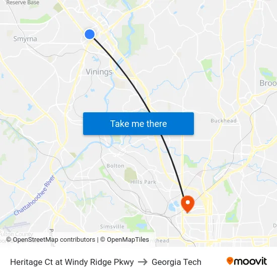 Heritage Ct at Windy Ridge Pkwy to Georgia Tech map