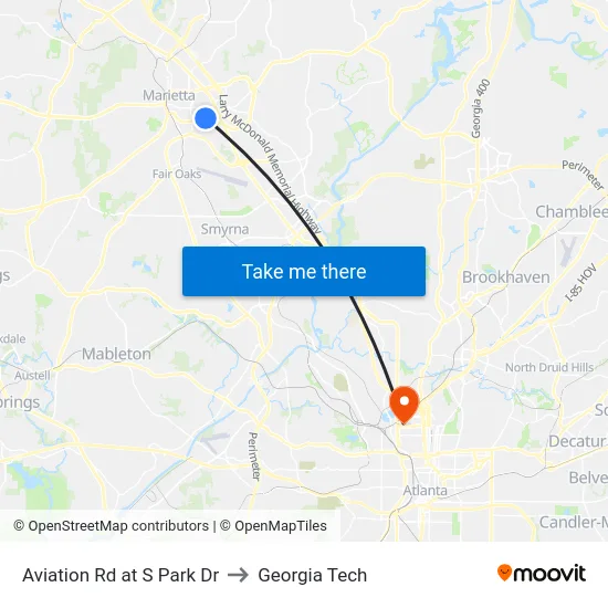 Aviation Rd at S Park Dr to Georgia Tech map