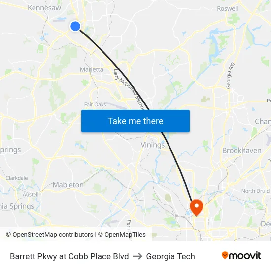 Barrett Pkwy at Cobb Place Blvd to Georgia Tech map