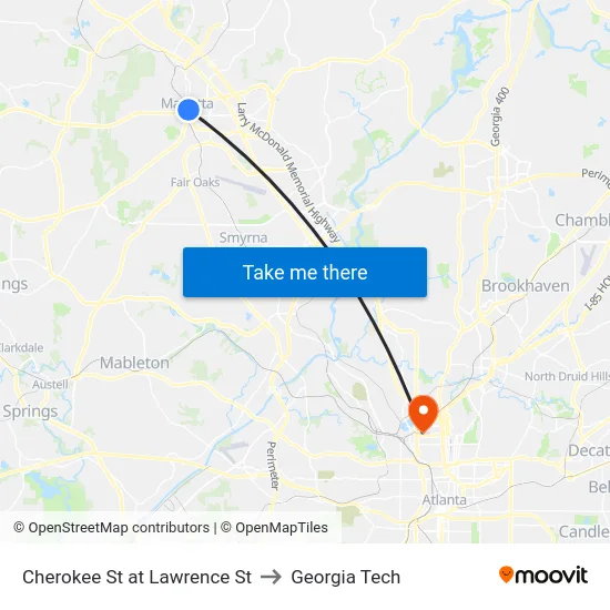 Cherokee St at Lawrence St to Georgia Tech map