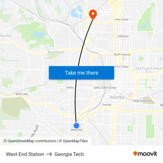 West End Station to Georgia Tech map
