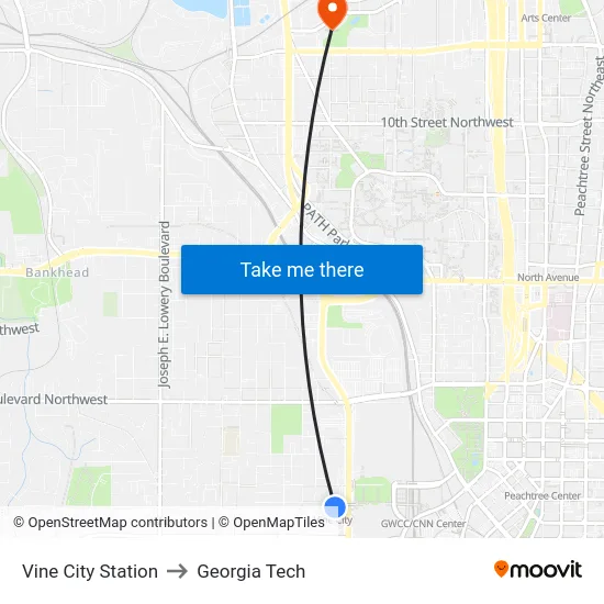 Vine City Station to Georgia Tech map