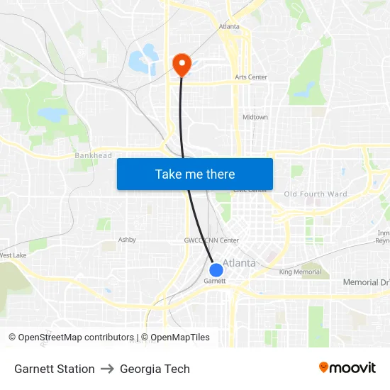 Garnett Station to Georgia Tech map