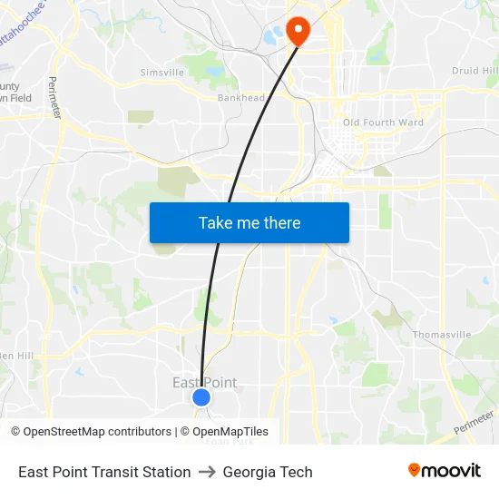 East Point Transit Station to Georgia Tech map