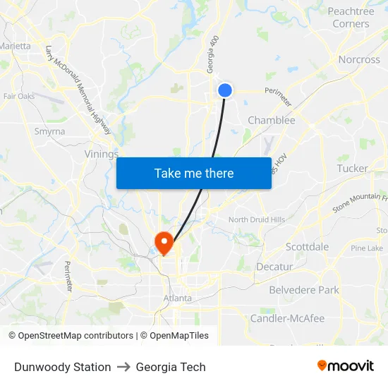 Dunwoody Station to Georgia Tech map