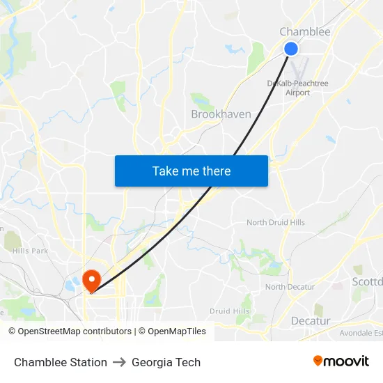 Chamblee Station to Georgia Tech map