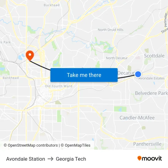 Avondale Station to Georgia Tech map