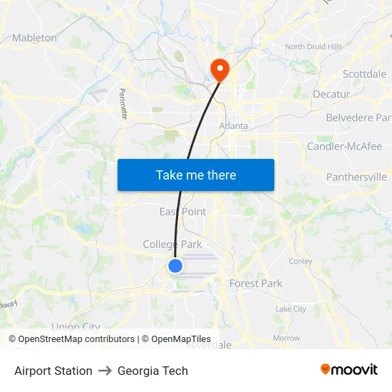 Airport Station to Georgia Tech map