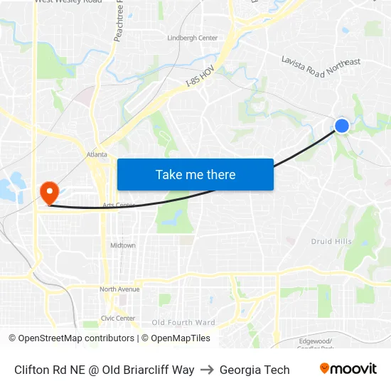 Clifton Rd NE @ Old Briarcliff Way to Georgia Tech map