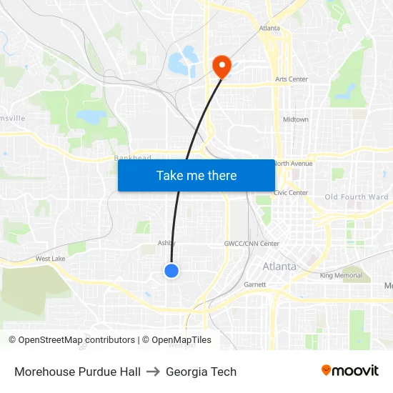 Morehouse Purdue Hall to Georgia Tech map