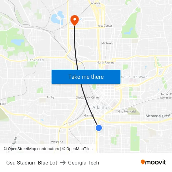 Gsu Stadium Blue Lot to Georgia Tech map