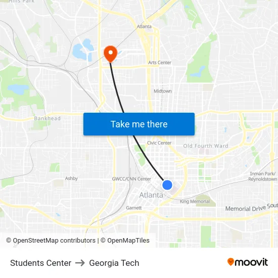 Students Center to Georgia Tech map