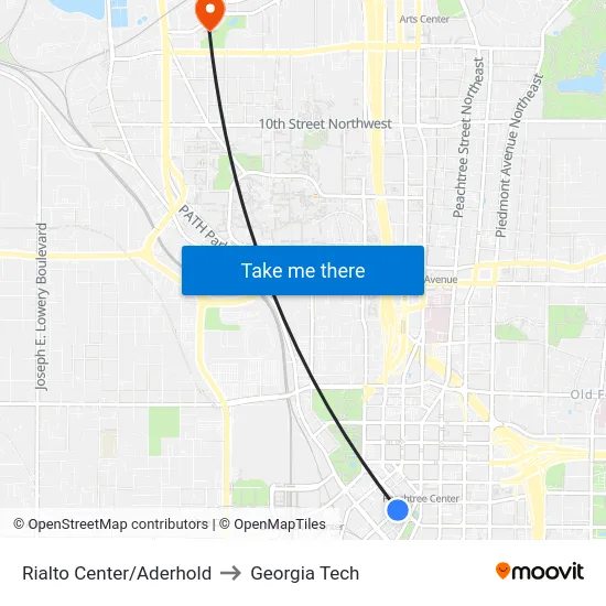 Rialto Center/Aderhold to Georgia Tech map