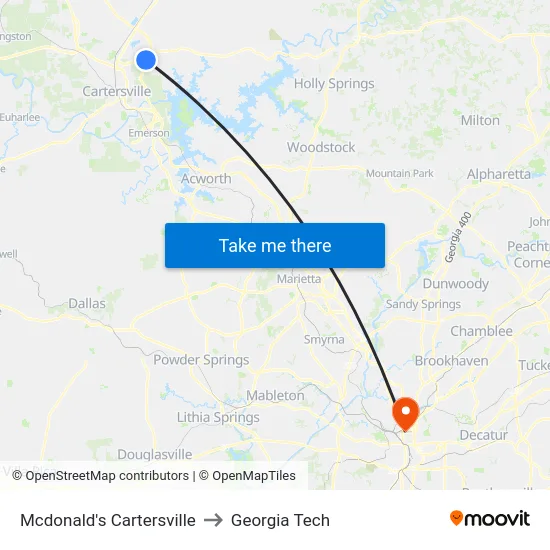 Mcdonald's Cartersville to Georgia Tech map