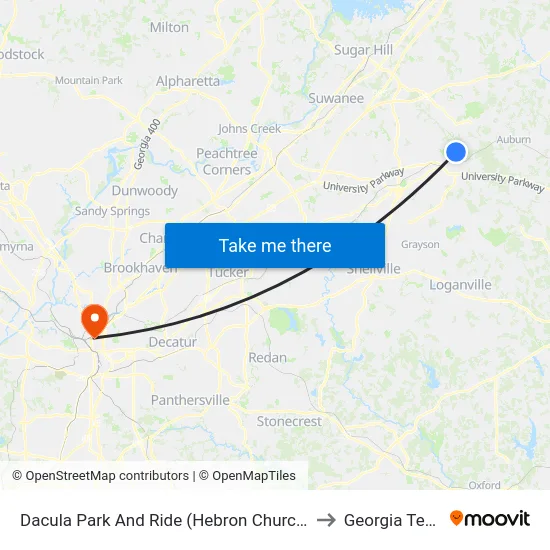 Dacula Park And Ride (Hebron Church) to Georgia Tech map