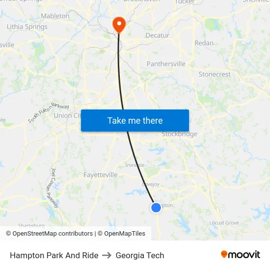 Hampton Park And Ride to Georgia Tech map