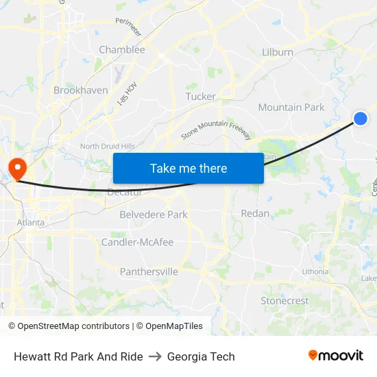 Hewatt Rd Park And Ride to Georgia Tech map