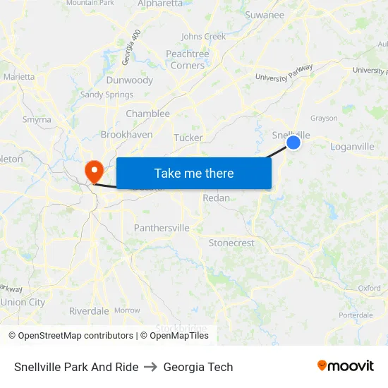 Snellville Park And Ride to Georgia Tech map