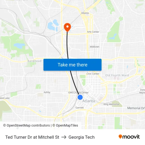 Ted Turner Dr at Mitchell St to Georgia Tech map