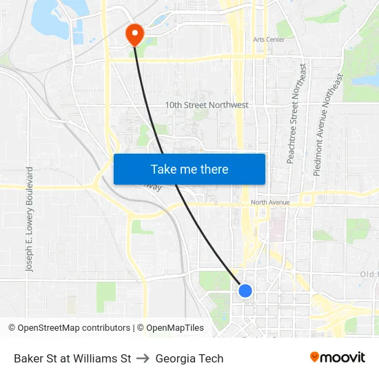 Baker St at Williams St to Georgia Tech map