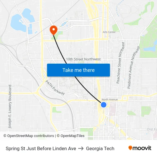 Spring St Just Before Linden Ave to Georgia Tech map