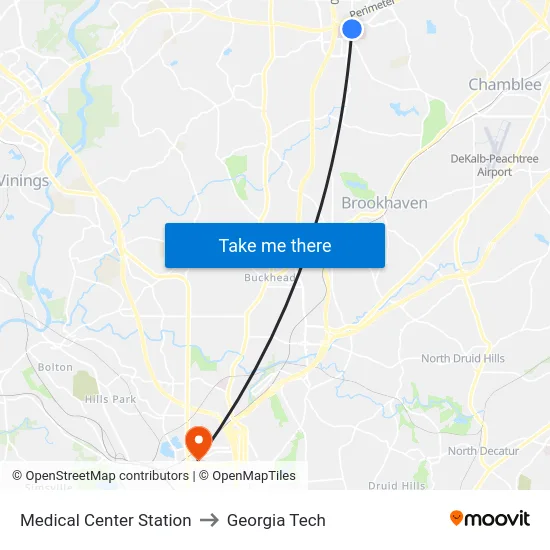 Medical Center Station to Georgia Tech map