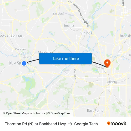 Thornton Rd (N) at Bankhead Hwy to Georgia Tech map