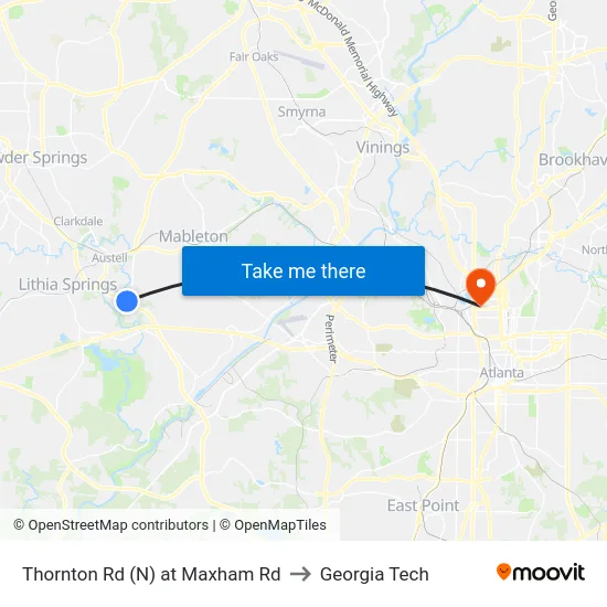 Thornton Rd (N) at Maxham Rd to Georgia Tech map