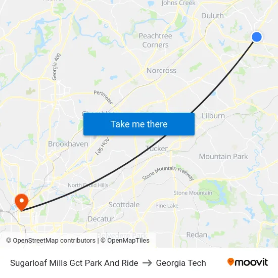 Sugarloaf Mills Gct Park And Ride to Georgia Tech map