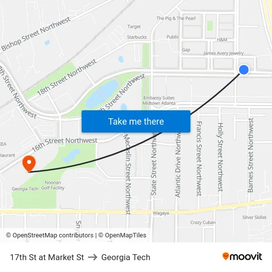 17th St at Market St to Georgia Tech map