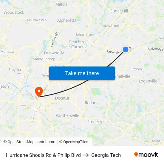 Hurricane Shoals Rd & Philip Blvd to Georgia Tech map