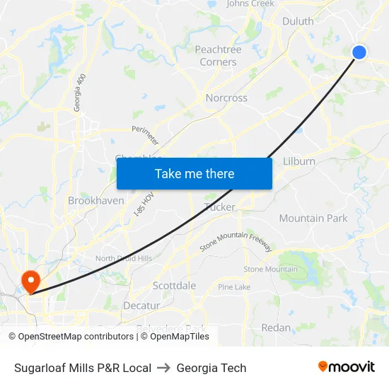 Sugarloaf Mills P&R Local to Georgia Tech map