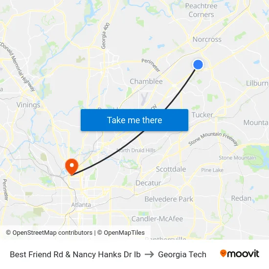 Best Friend Rd & Nancy Hanks Dr Ib to Georgia Tech map