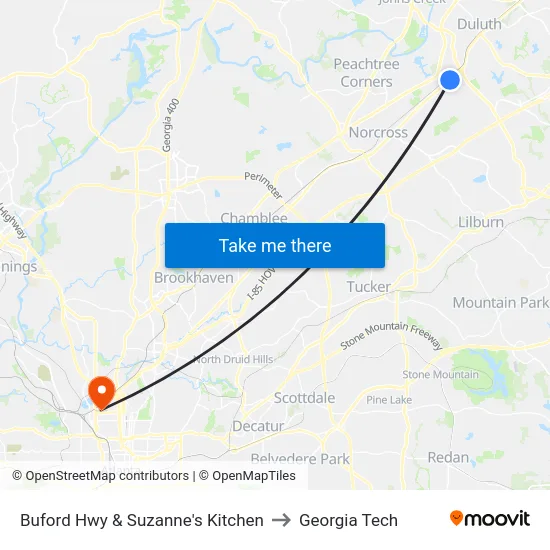 Buford Hwy & Suzanne's Kitchen to Georgia Tech map