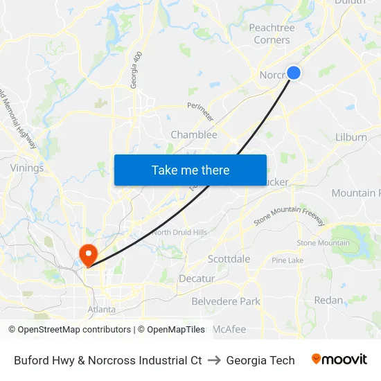 Buford Hwy & Norcross Industrial Ct to Georgia Tech map