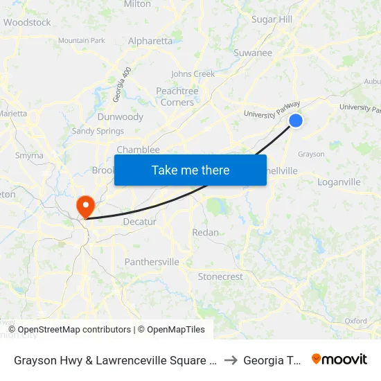 Grayson Hwy & Lawrenceville Square Plaza to Georgia Tech map