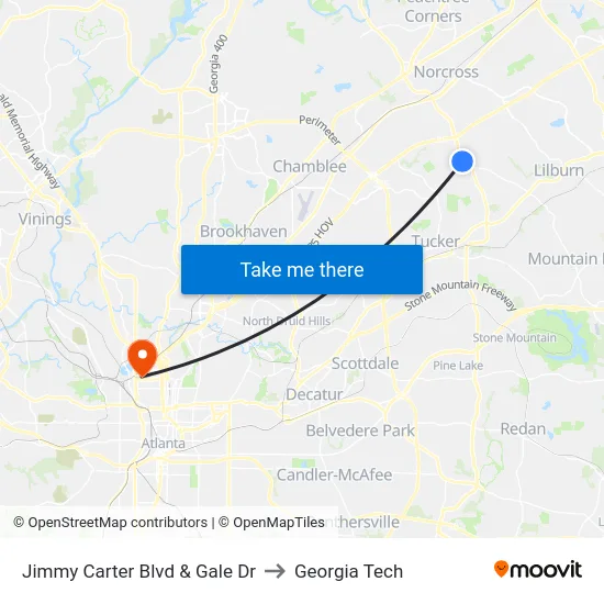 Jimmy Carter Blvd & Gale Dr to Georgia Tech map
