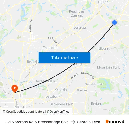 Old Norcross Rd & Breckinridge Blvd to Georgia Tech map