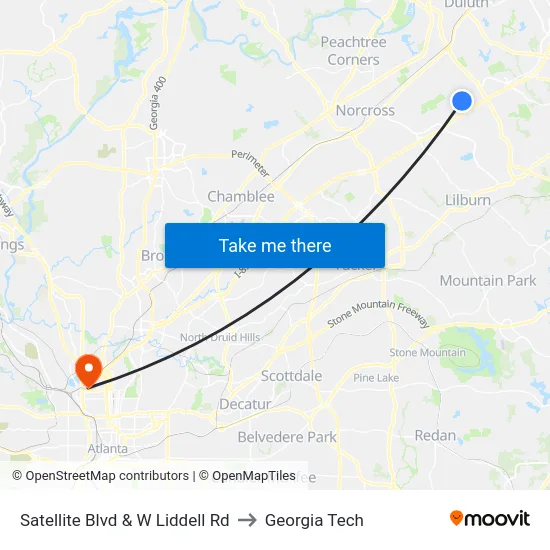 Satellite Blvd & W Liddell Rd to Georgia Tech map