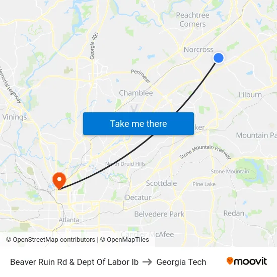 Beaver Ruin Rd & Dept Of Labor Ib to Georgia Tech map
