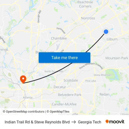 Indian Trail Rd & Steve Reynolds Blvd to Georgia Tech map