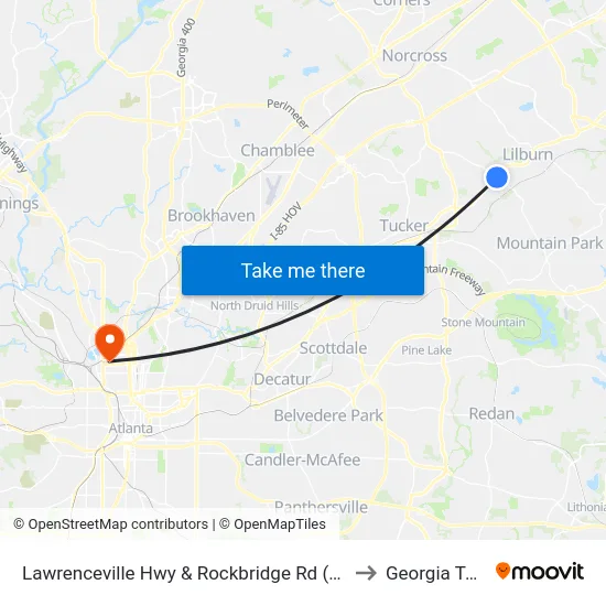 Lawrenceville Hwy & Rockbridge Rd (Citgo to Georgia Tech map